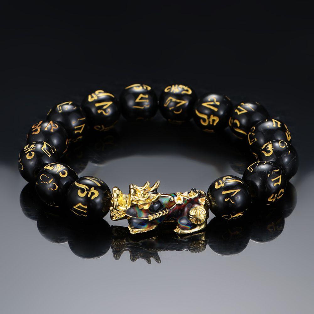 Черная цепь позолоченный температурный талисман с подвеской PiXiu бисер браслет на удачу браслет