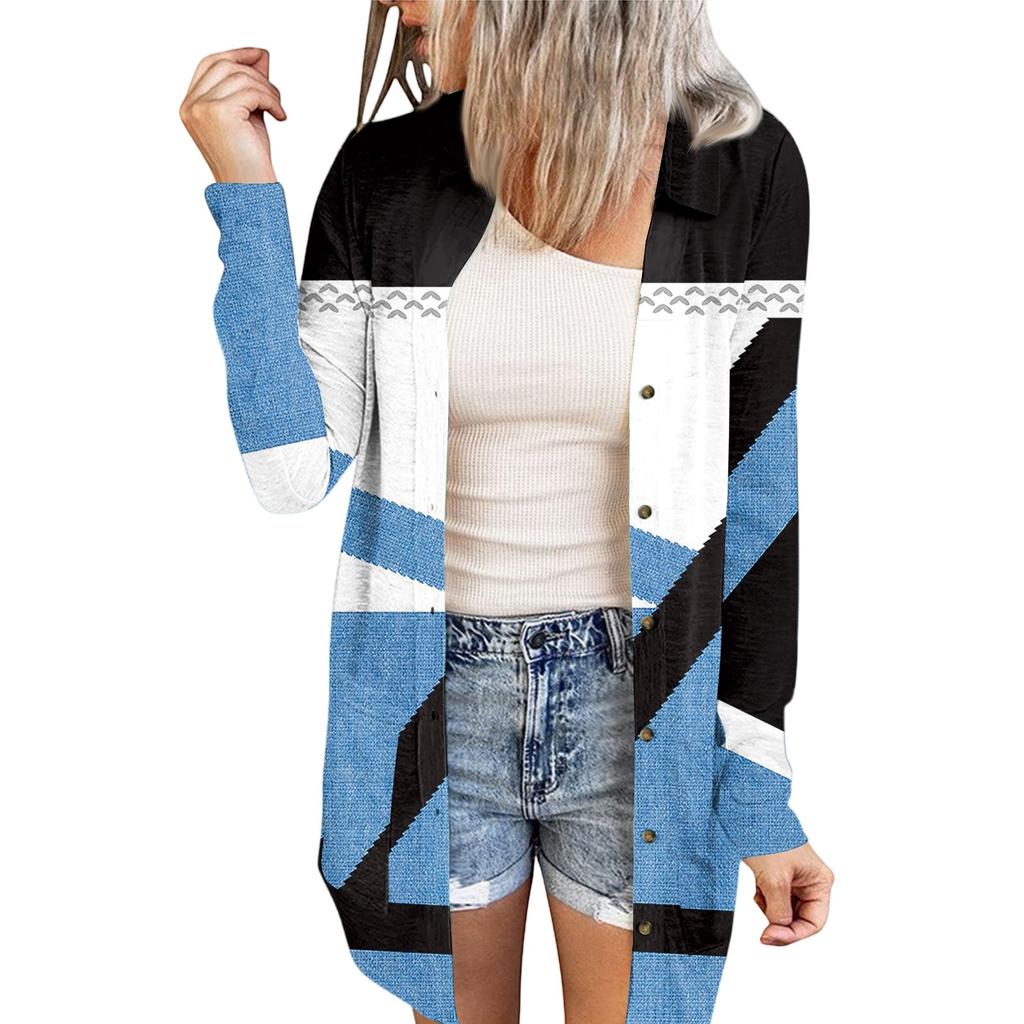 Women's Casual Fashion Floral Print Long Sleeve Mid-Length Cardigan Jacket