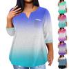 Women's Fashionable Casual Three Quarter Sleeve Printed V Neck Pullover 4/3 Sleeve Top