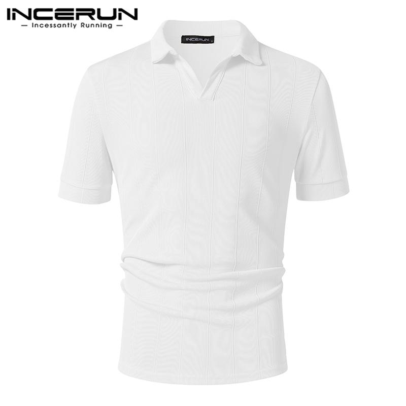 INCERUN Летние мужские тонкие топы-поло с короткими рукавами и V-образным вырезом с лацканами