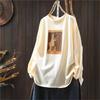Women Vintage Casual Print Floral T-Shirts O-Neck Long Sleeve Spring Loose Soft Female T-Shirts