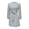 Women Sequined Lace Up Dress O-neck Long Sleeve Short Dress Solid Color