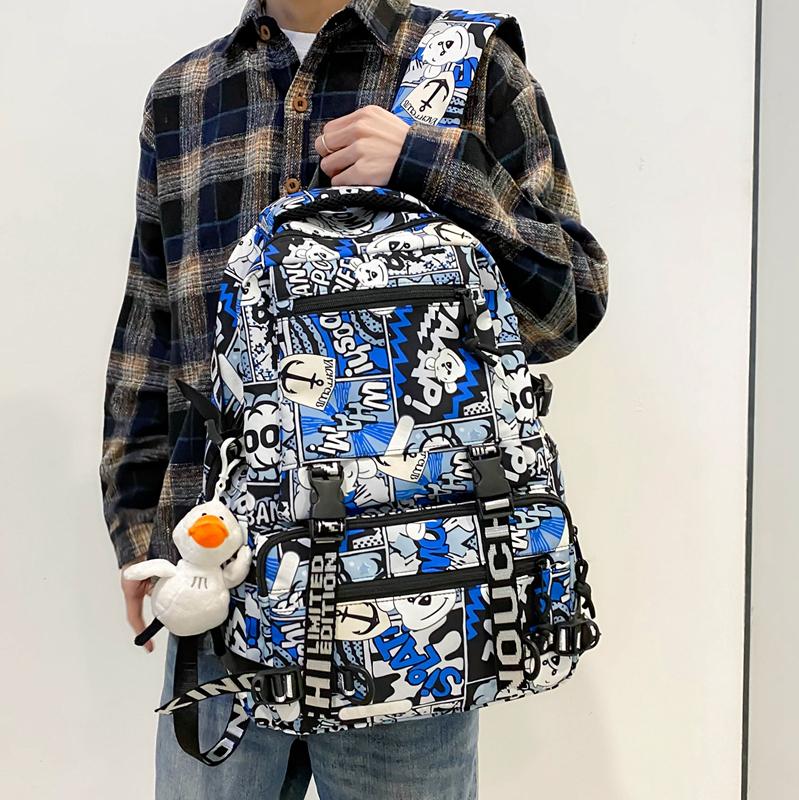 Рюкзак с принтом мультфильма и граффити, студенческий школьный мужской рюкзак большой емкости
