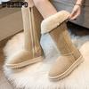 Длинные зимние ботинки большого размера на боковой молнии, женские зимние плюшевые утолщенные нескользящие теплые хлопковые туфли на высоком каблуке
