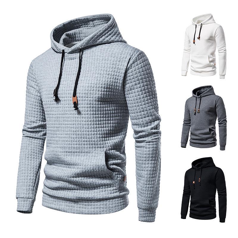 2024 New European Men's Quilted Plaid Cotton Hooded Sweatshirt
