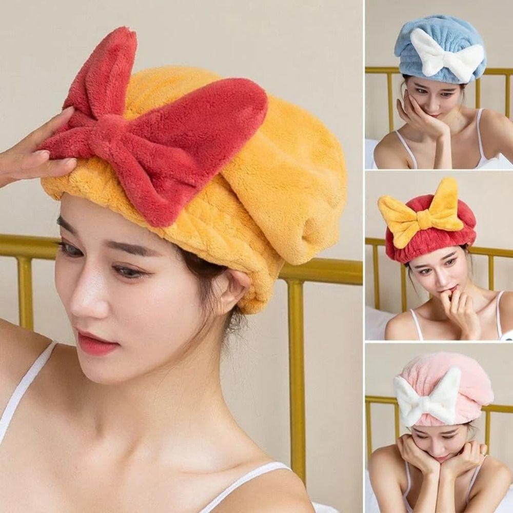 Absorbent Dry Hair Towel Thick Head Scarf Bowknot Bath Towels  Adult