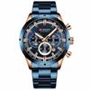 Karen Men's Watch 3 Sub-Dial Analog Steel Business Quartz Clock Blue 8355