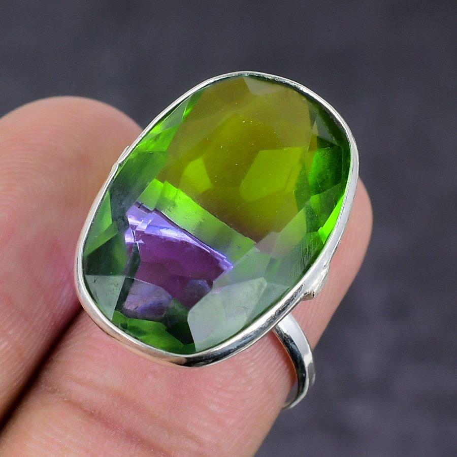 Натуральный двухцветный турмалин 925 стерлинговое серебро ювелирное кольцо размер 7 q7h18