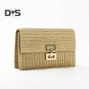 Women Clutch Bag Envelope Shape Bohemian Style Foldable Double-layer Straw Braided Solid Color Portable Summer Beach Vacation Handbag