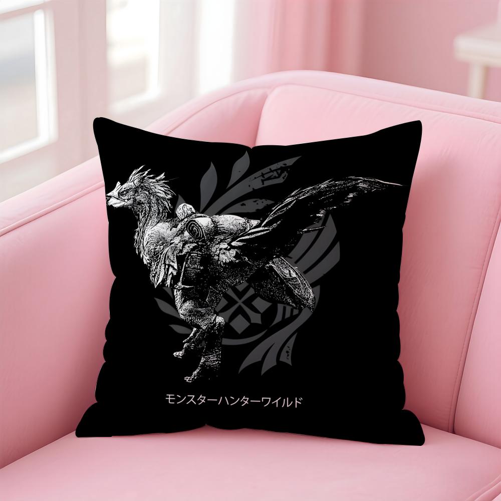 Game Adventurous MMonster HHunter WWilds Cushion Cover Pillow Case Soft Skin Friendly Fabric Comfort Concealed Zipper