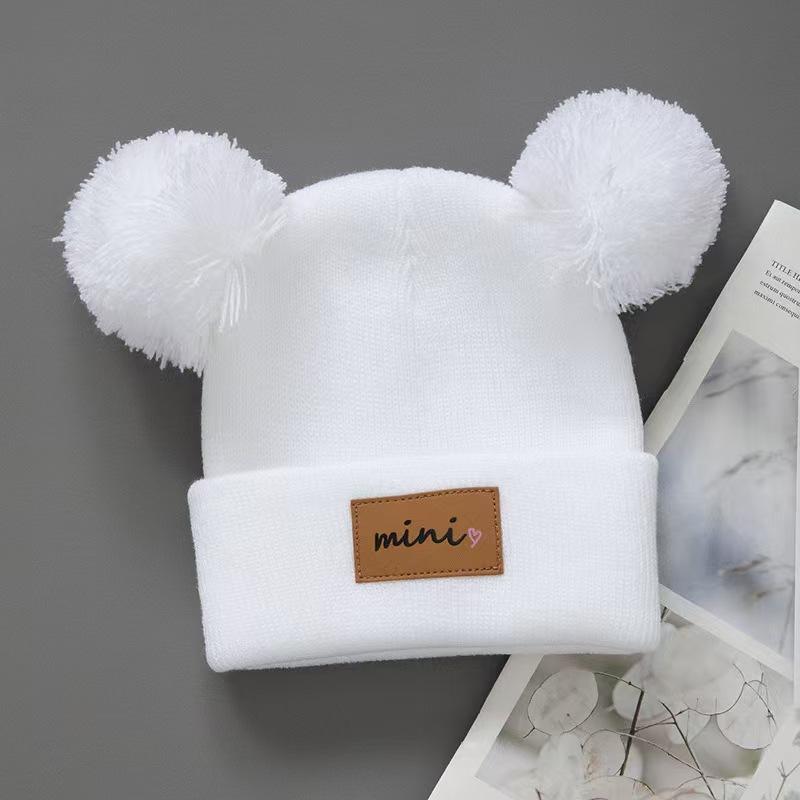 Baby wool hat cute double love embroidery hairball knitted hat baby comfortable skin-friendly warm ear hat