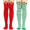 Рождественские полосатые гольфы выше колена с оленями и Санта-Клаусом для женщин