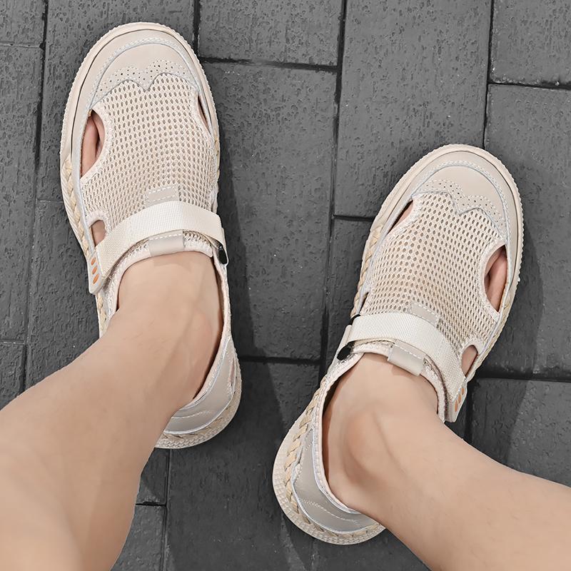 Fashion Classic Style Men's Summer New Handmade Mesh Breathable Sandals 2024 Fashionable Outdoor Men's Beige Comfortable Casual Shoes