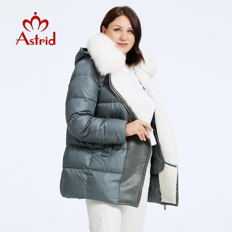 Astrid Женская куртка зима 2024 года, пуховики больших размеров с большим меховым воротником и капюшоном, утолщенное флисовое плюшевое пальто, женская парка CR-10532