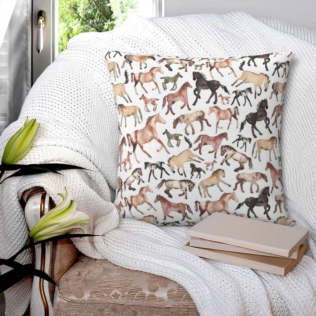 Horses Square Pillowcase Pillow Cover Polyester Cushion Decor Comfort Throw Pillow for Home Car