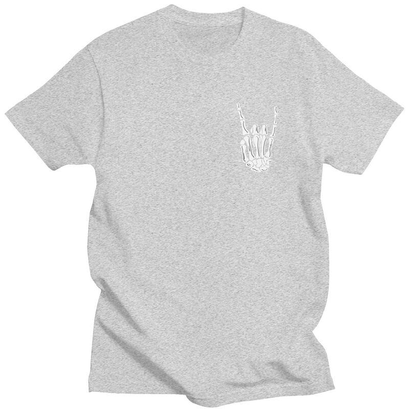 Heavy Metal Skeleton Rock Hand TShirt 100 Cotton Tees Shirt Summer Tshirt Casual Short Sleeve Clothes For Men Birthday Gift
