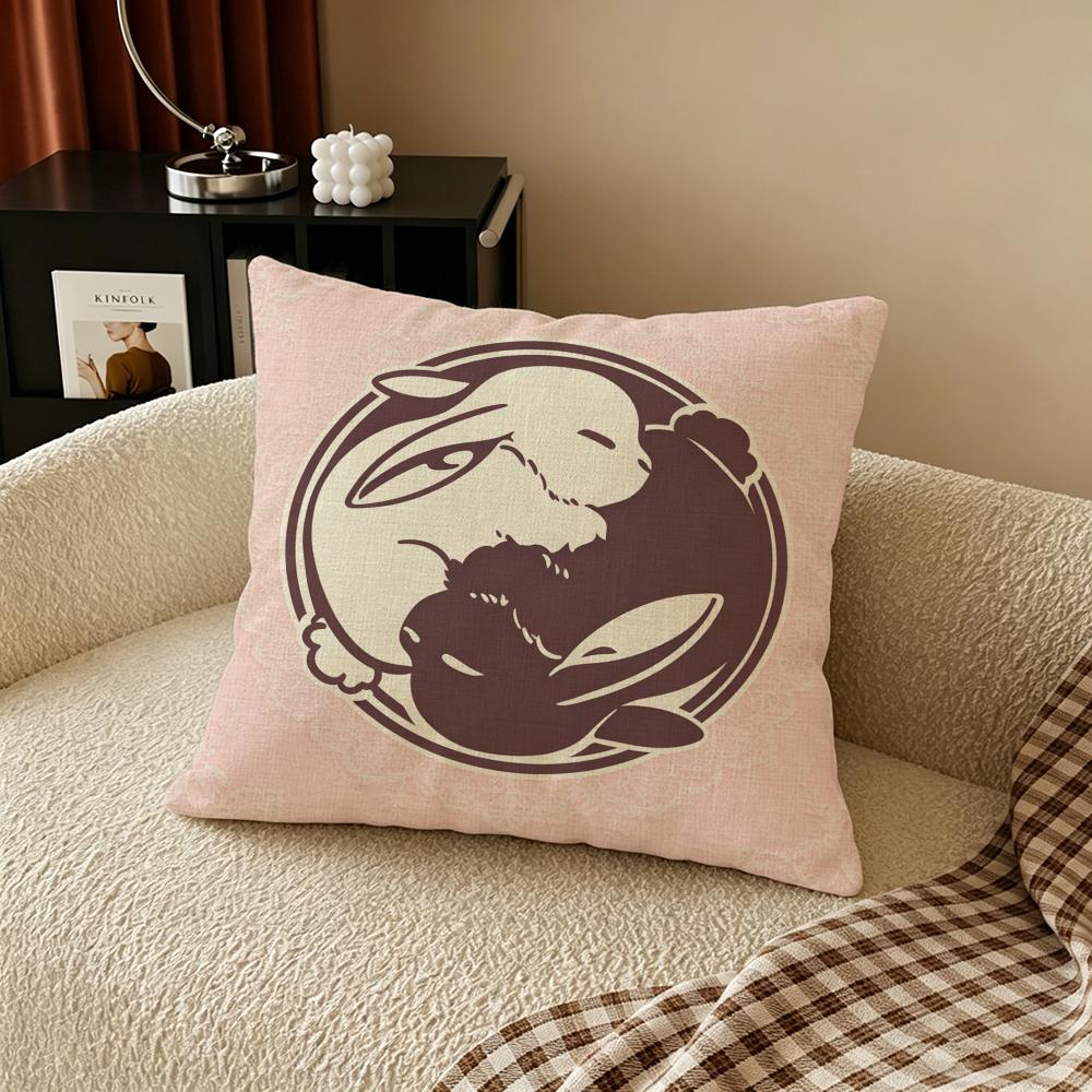 S-Same Color Gradient Print Cushion Cover Natural Linen Pillowcase Set, All-In-One Decor For Sofa, Bedroom & Chair
