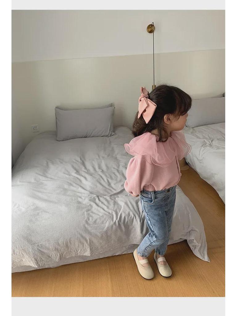 Girls' Mesh Lotus Leaf Collar Cardigan - Autumn Top for Ages 3-8