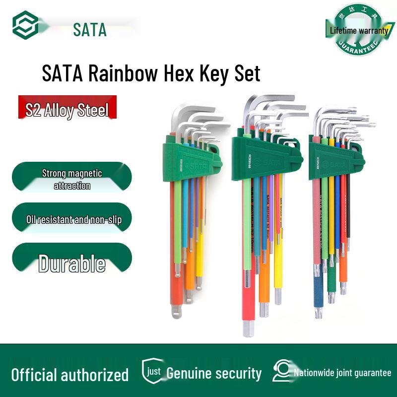 SATA Extra Long Torx Set: Magnetic Ball End Hex Keys with Hexagonal Center Hole.