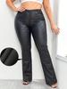 Rose Beauty A  Plus High Waist Warm Lined  PU Leather Flare Leg Pants