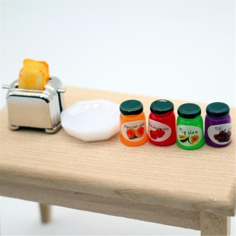 Highly Detailed Miniature Toaster with Jams Model Set Kitchen Scene Display Accessory for 1/12 Dollhouses Decoration