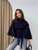Женское короткое шерстяное пальто-накидка 2025 года с воротником-стойкой и поясом