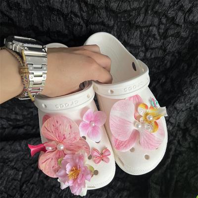 Пряжка для обуви, украшение для обуви в виде цветка, высокое качество, обувь с отверстиями для моря, пряжка для отпуска, съемная, аксессуары для обуви своими руками, новый стиль, розовый цветок