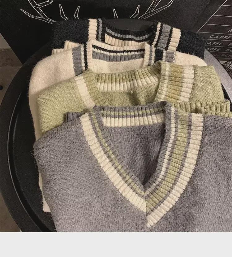 Мужской свободный повседневный трикотажный жилет с V-образным вырезом - гонконгский стиль