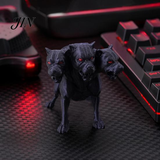 Wear-resistant Dog Figurine 3D Printed Three-Headed Figurine, 3 Heads Black Sculpture, Mythical Animal Ornament Horror for Home Office Bookshelf