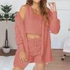 Home Wear Long Sleeved Plush Casual Three Piece Set Jacket Vest Shorts Sports Suit