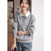 Double-layer Collar Design Gray Sweatshirt for Women Casual Simple Temperament Versatile Flesh Covering and Slimming Top