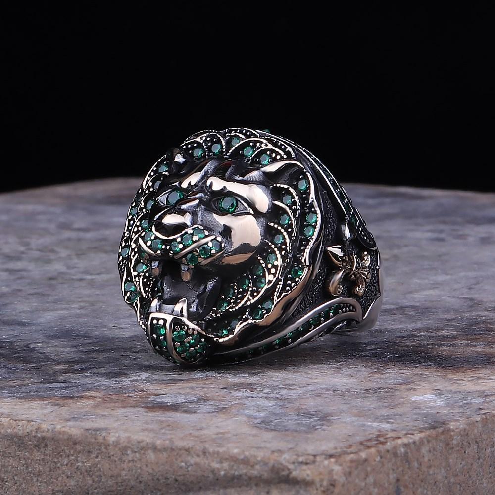 Камень с головой льва с гравировкой стерлингового серебра 925 пробы мужское кольцо в байкерском стиле классный аксессуар для любителей львов
