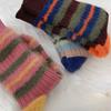Retro Color-blocking Striped Mink Fleece Socks for Women, Mid-calf Socks for Autumn and Winter, Fleece and Thickened Couple's Long Socks