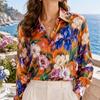 Floral Print Long Sleeved Lapel Shirt, Orange Seasons Women's Clothing, Modern Elegance, Versatile Style for Seasons Daily Wear
