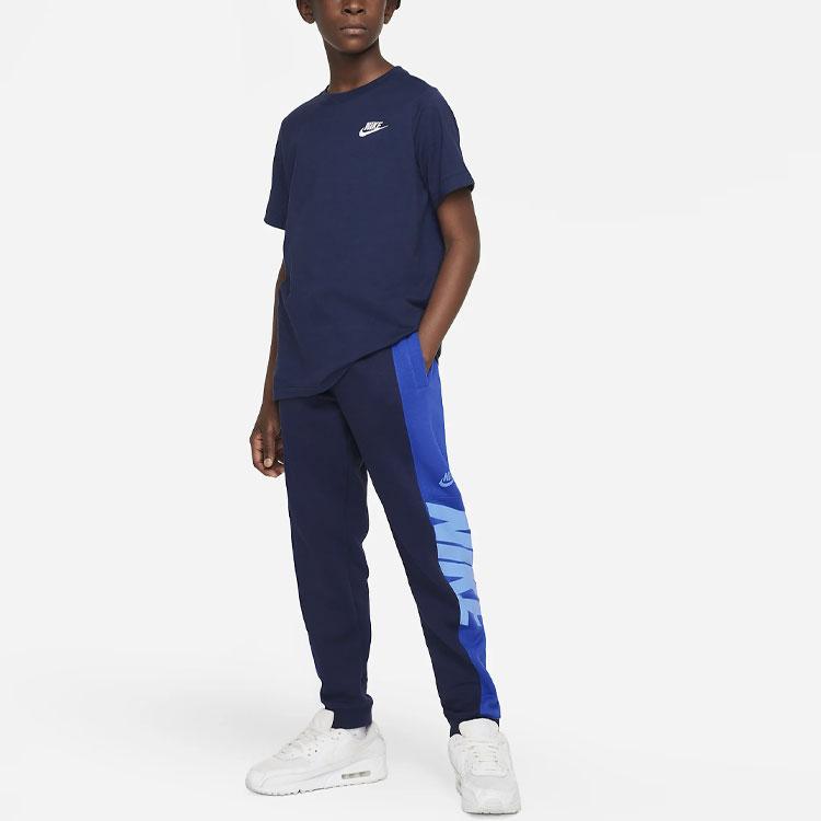 Nike Детская спортивная футболка с коротким рукавом и вышитым логотипом, детские топы, темно-синие AR5254-411