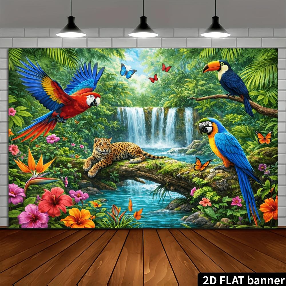 2D flat surface 1-piece cartoon tropical rainforest-themed background fabric suitable for home use