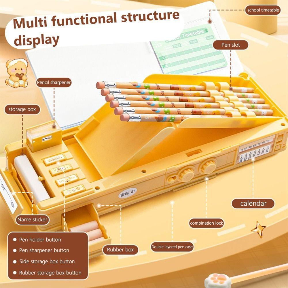 Cartoon Double Layer Pencil Case Large Capacity with Combination Lock Stationery Box Mechanical Pen Box Back To School Gift