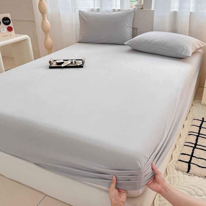 Осень/Зима Толстая Однотонная Хлопковая Фланелевая Простыня на Резинке и Пыльник