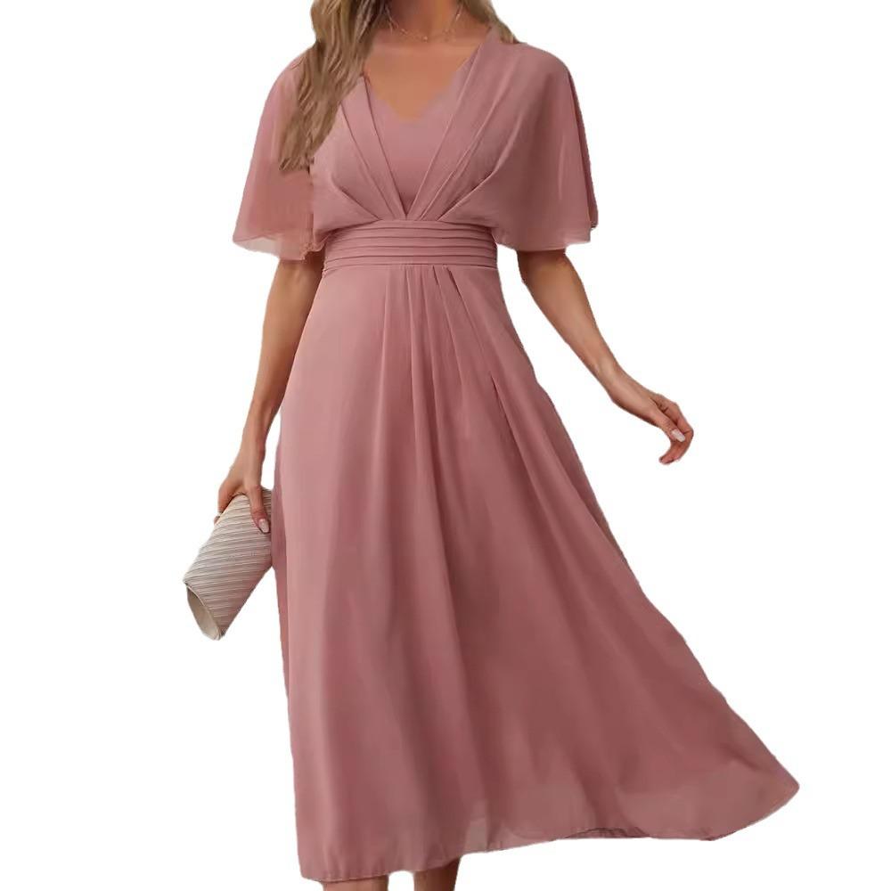 Новое женское платье, сексуальное шифоновое платье-маятник с V-образным вырезом и короткими рукавами