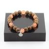 Stones and Minerals. Orange Chalcedony + Wood Bead Bracelet 8 Mm. Made In France.