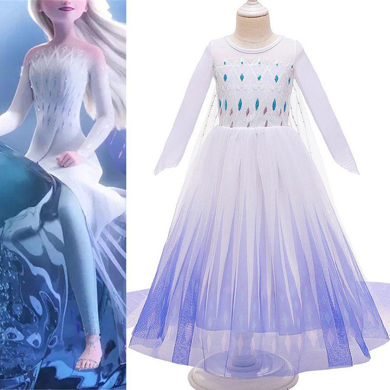Elegant White Frozen2 Snow Queen Dress Outfit With Exquisite Workmanship For Girls