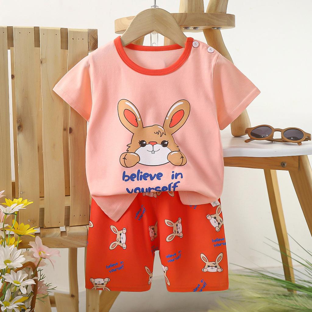 Children's Casual Short-sleeved Summer Cotton T-shirt Set for Boys and Girls