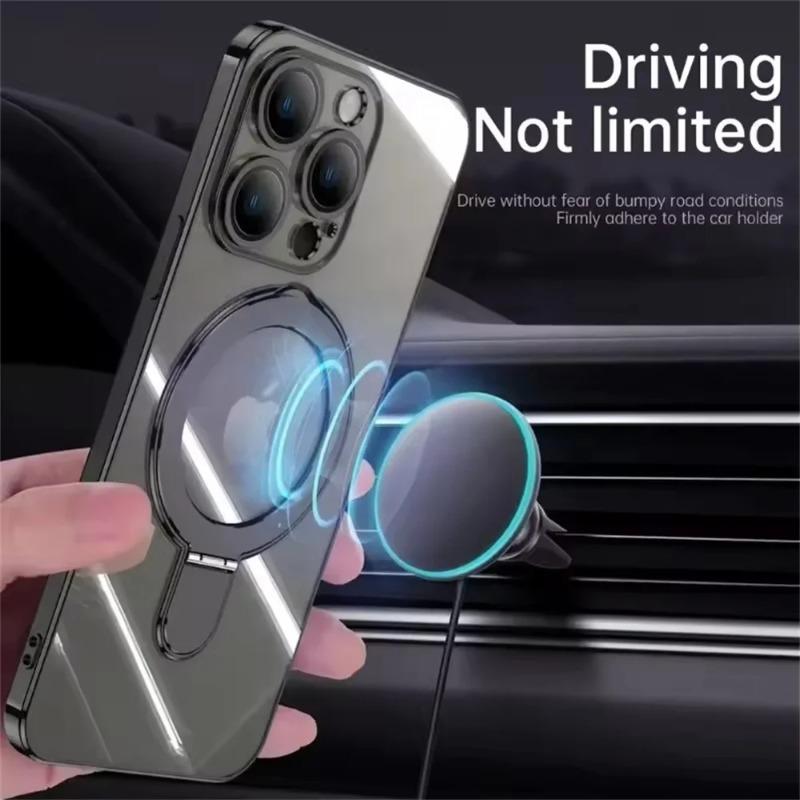 Роскошный чехол-держатель с кольцом MagSafe для iPhone 17 16 15 14 13 12 11 Pro Max Plus 17 Air, прозрачный ТПУ