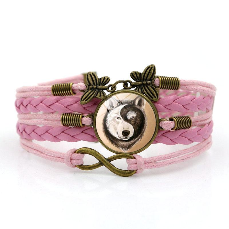 Инь Ян волк браслеты с подвесками для женщин модный стеклянный кабошон бабочка бесконечность ювелирные изделия многослойный кожаный браслет