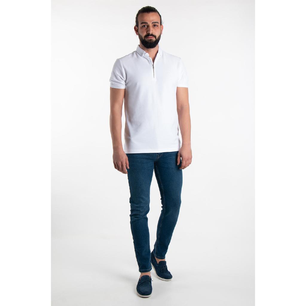 Мужская черная футболка с воротником-поло с молнией и деталями