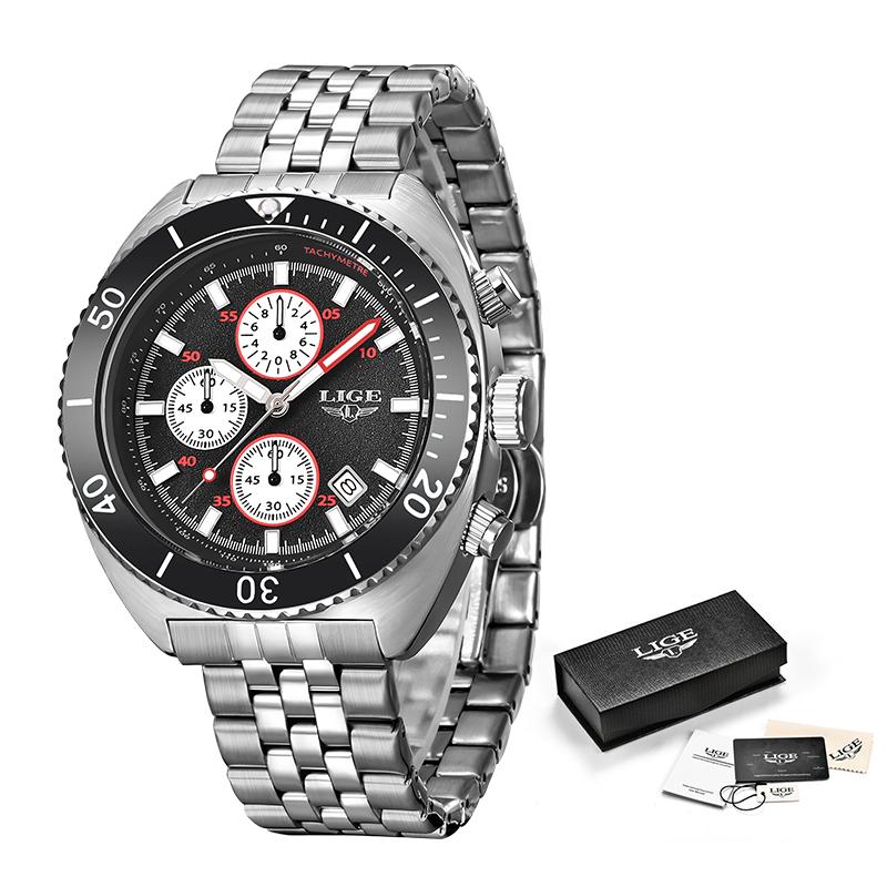 LIGE Модные мужские часы Лучшие роскошные творческие кварцевые часы Светящиеся водонепроницаемые спортивные часы с хронографом