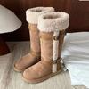 Теплые меховые и меховые интегрированные зимние сапоги для женщин на зиму 2024 года, новые толстые и теплые высокие сапоги в стиле ретро для женщин
