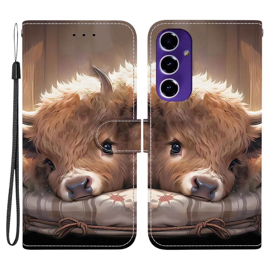 For Samsung Galaxy S24 FE Leather Case Stand Wallet Pattern Printing Phone Cover with Wrist Strap