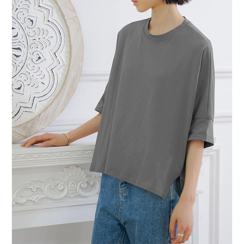 Японская летняя новая свободная хлопковая футболка для женщин, большая версия, рукав «летучая мышь», разрез сбоку