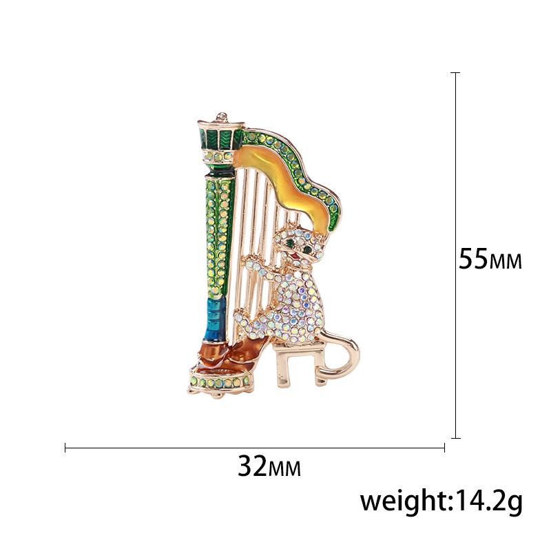 Female Fashion Crystal Cute Piano Cat Brooches For Women Luxury Gold Color Alloy Enamel Brooch Safety Pins